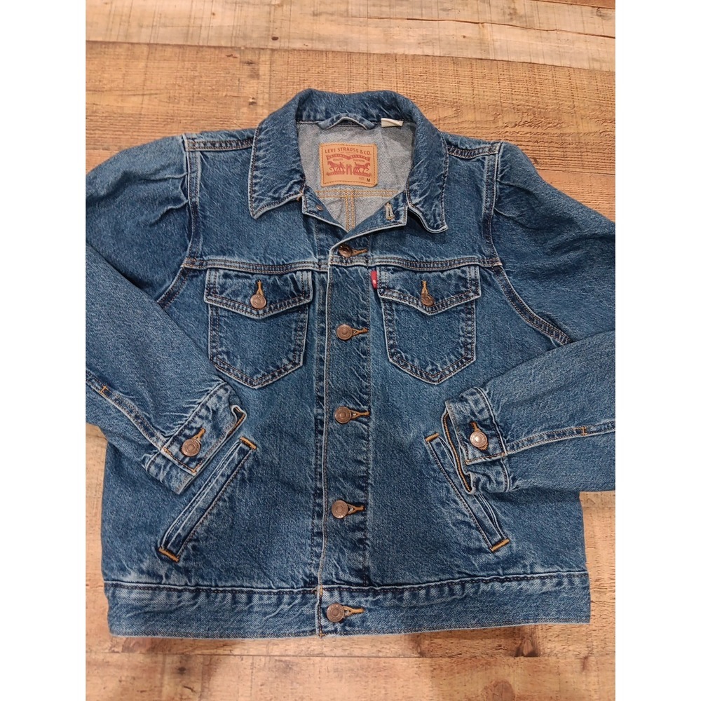 Levis Denim Trucker Jean Jacket Medium Blue Button Up Red Tab 2588